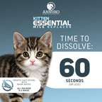 Close up look of the back label on Annuso kitten nutrition powder with mixing instructions.