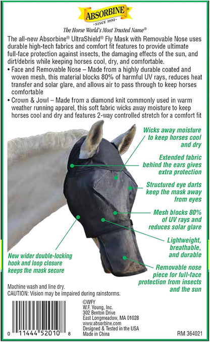 Side profile of Absorbine horse fly mask with removable nose