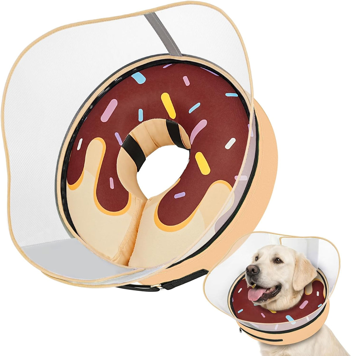 Supet Raised Inflatable Dog Cone After Surgery - Adjustable Recovery Donut Collar with Removable Shield to Stop Licking Wounds & Protect Stitches - Soft Dog Cone Alternative for Large Dogs (Brown,XXL) - Image 15
