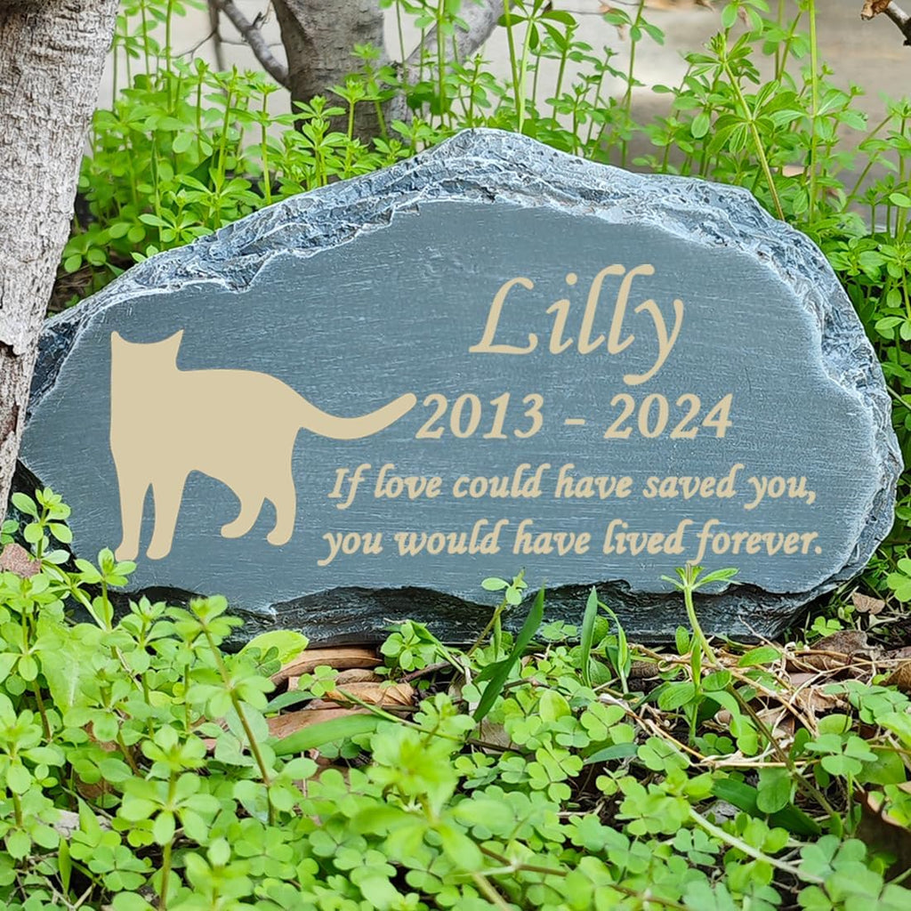 HJHHARTSPACE cat silhouette grave marker monument showing exact product dimensions