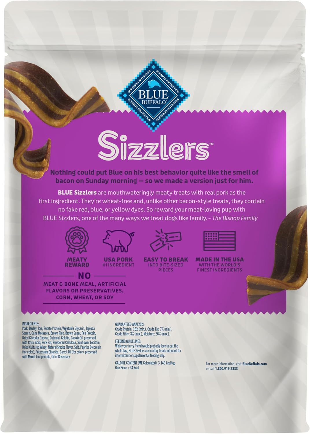 Blue Buffalo Natural Soft Dog Treats USA Pork Ingredients Label