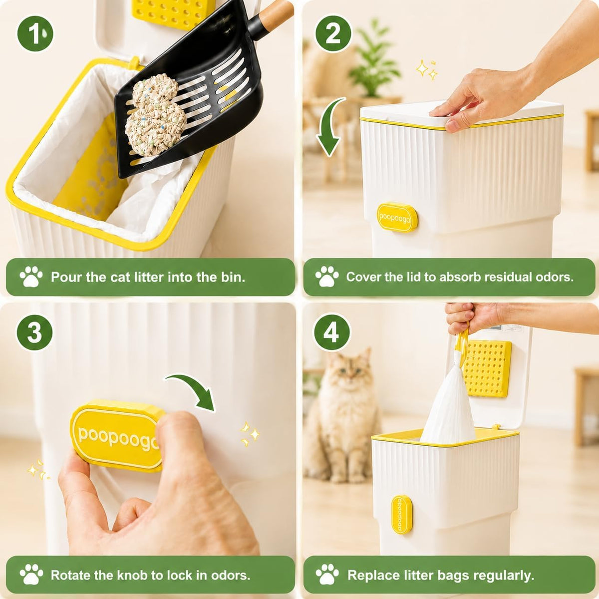 Side profile of Levemolo odor control cat litter container