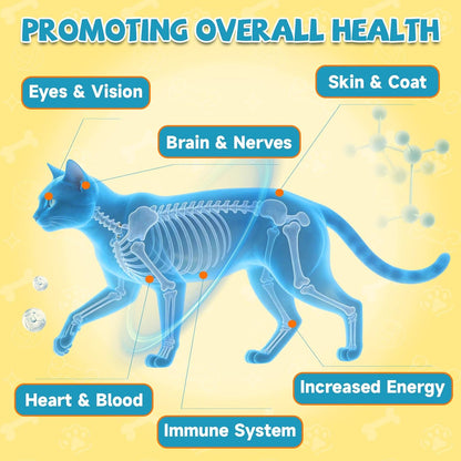Liquid feline heart supplement dropper bottle with roast chicken flavor illustration