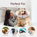 Close-up of the adjustable strap and quick-release mechanism on the Supet brown dog cone.