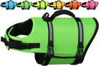 High visibility pink pet life vest with quick release buckles open.