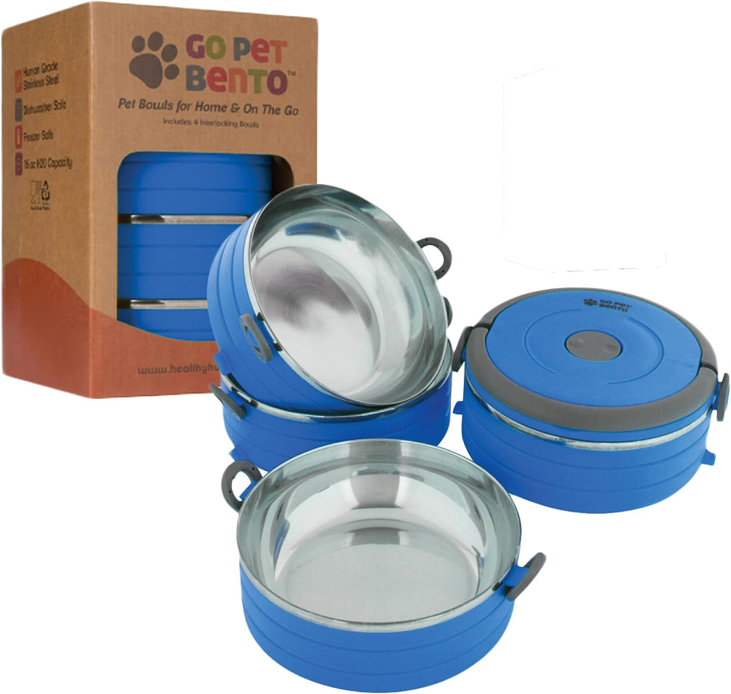 Healthy Human Travel Pet Bento Bowls - Leak Proof, Human-Grade Stainless Steel & BPA-Free, 3-Pack Water & Food Container Set, Clips & Handle (Pink) - Image 12
