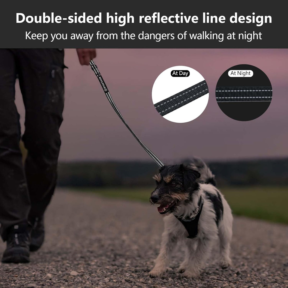 HIHANHAN high strength nylon pet leash being attached to a puppy collar for daily outdoor walking control.
