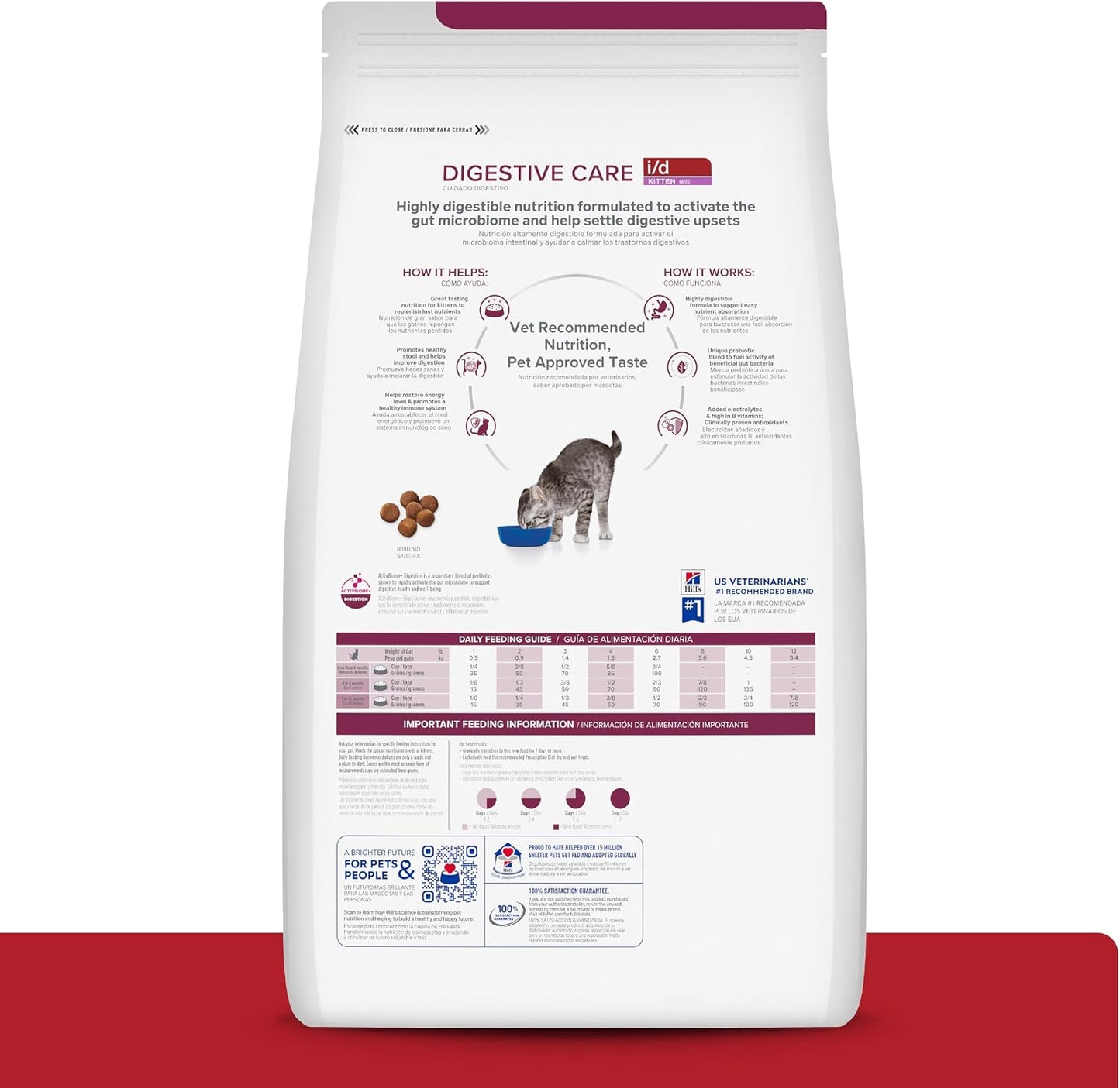 Hill's Prescription Diet gastrointestinal health kitten dry food bag highlighting ActivBiome plus technology logo