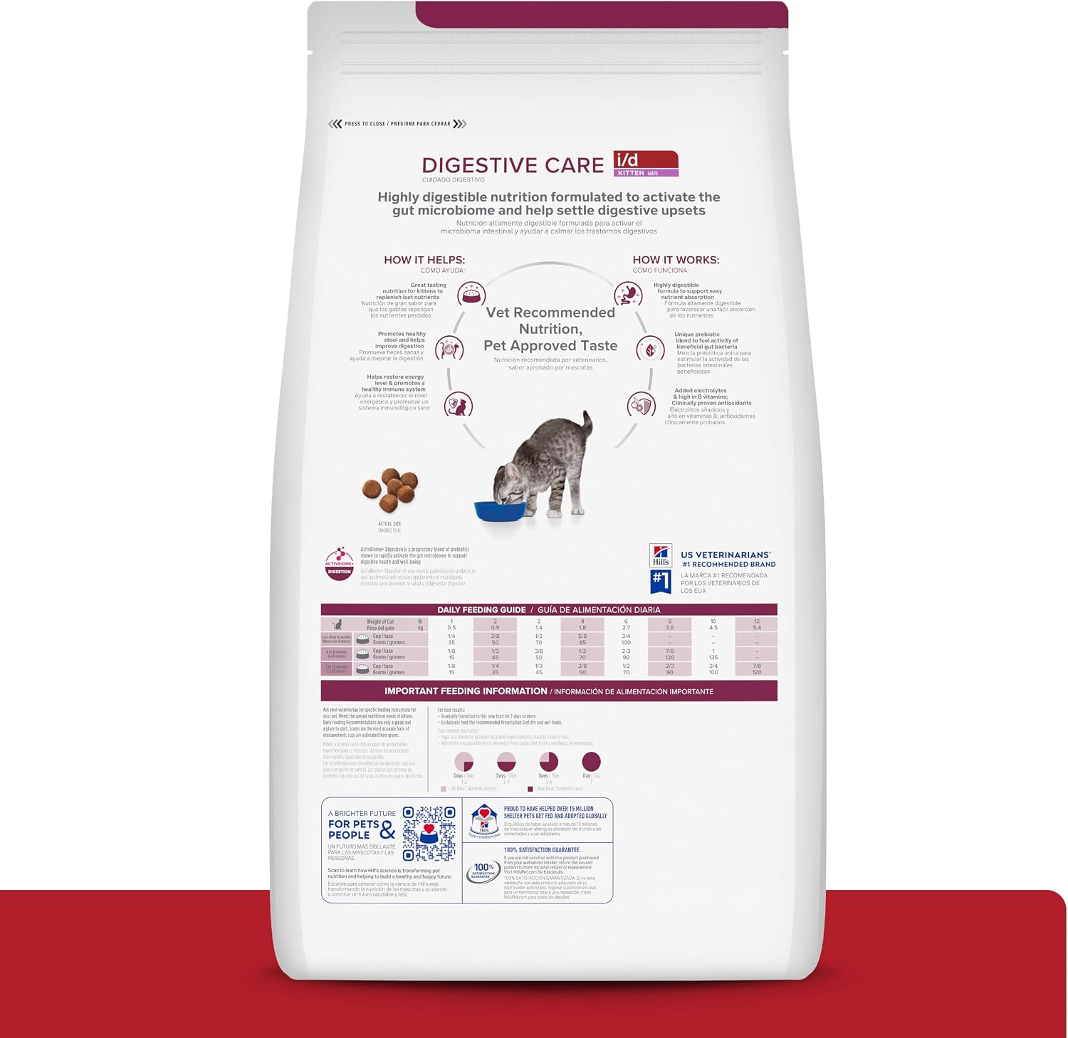 Hill's Prescription Diet gastrointestinal health kitten dry food bag highlighting ActivBiome plus technology logo