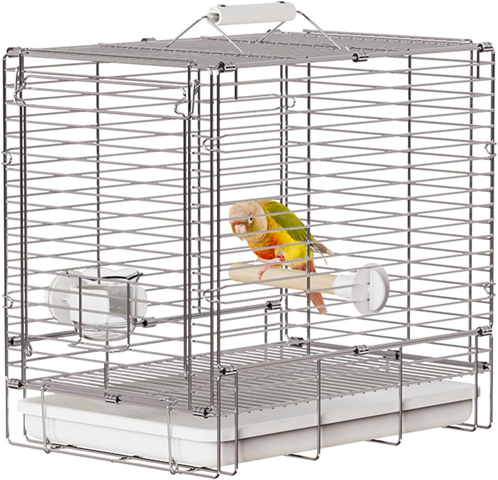 Bird Carrier Travel Cage - 304 Stainless Steel Portable Folding Bird Travel Cage with Parrot Feeder Cups & Standing Perch for Smaller Birds Conures Lovebird Cockatiel Parakeets (Green) - Image 9