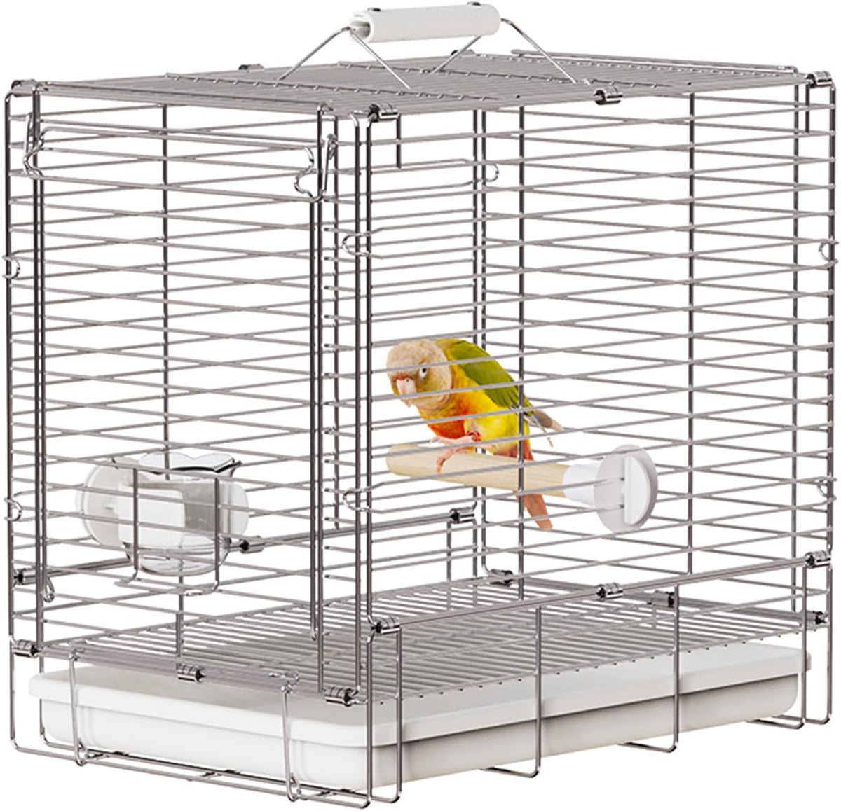 Bird Carrier Travel Cage - 304 Stainless Steel Portable Folding Bird Travel Cage with Parrot Feeder Cups & Standing Perch for Smaller Birds Conures Lovebird Cockatiel Parakeets (Green) - Image 9