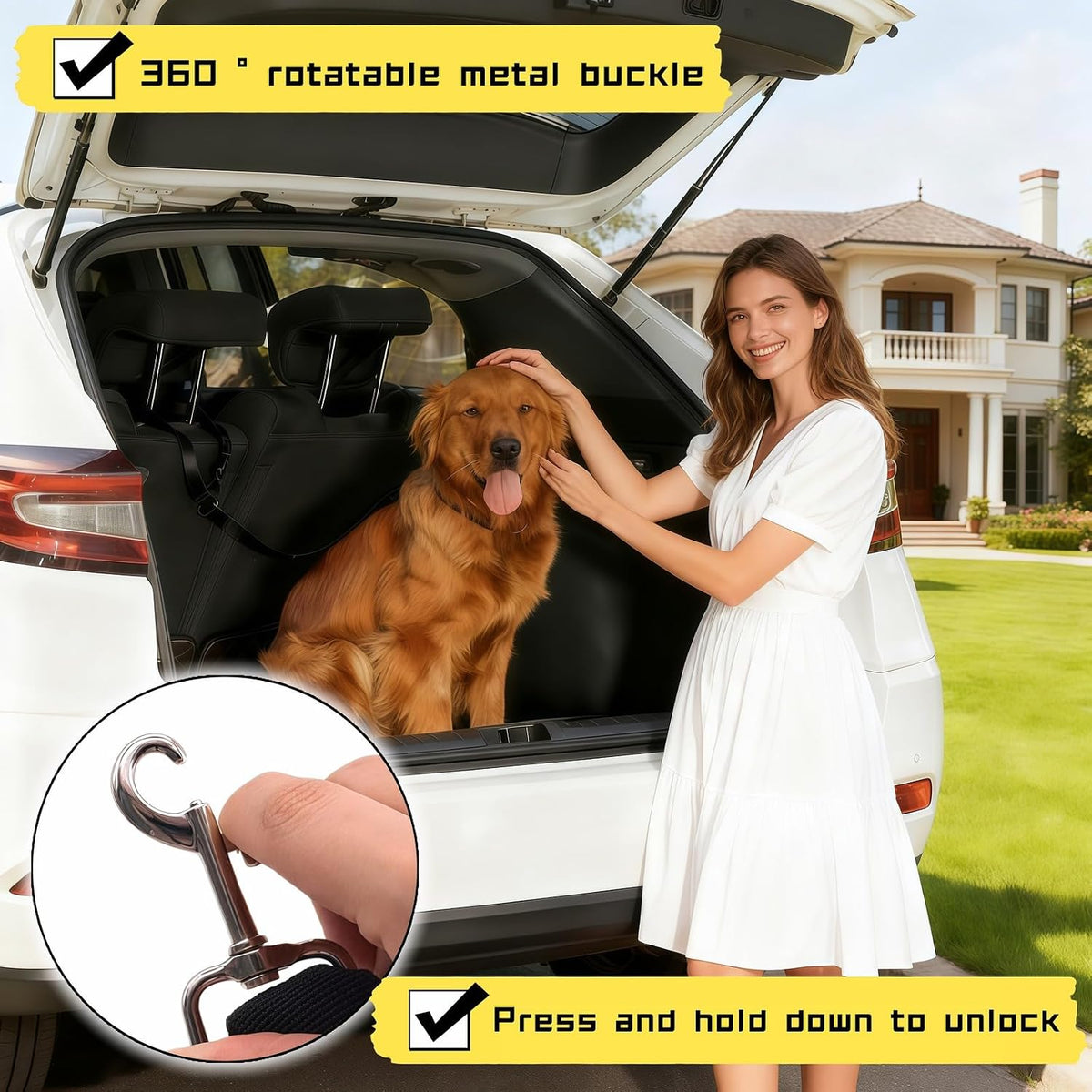 2-in-1 Car Seat Belt for Dogs, Headrest Dog Safety Harness & Leash - Adjustable Nylon Vehicle Pet Restraint, Tangle-Free Travel Solution for Small to Medium Dogs, 2-Pack - Image 9