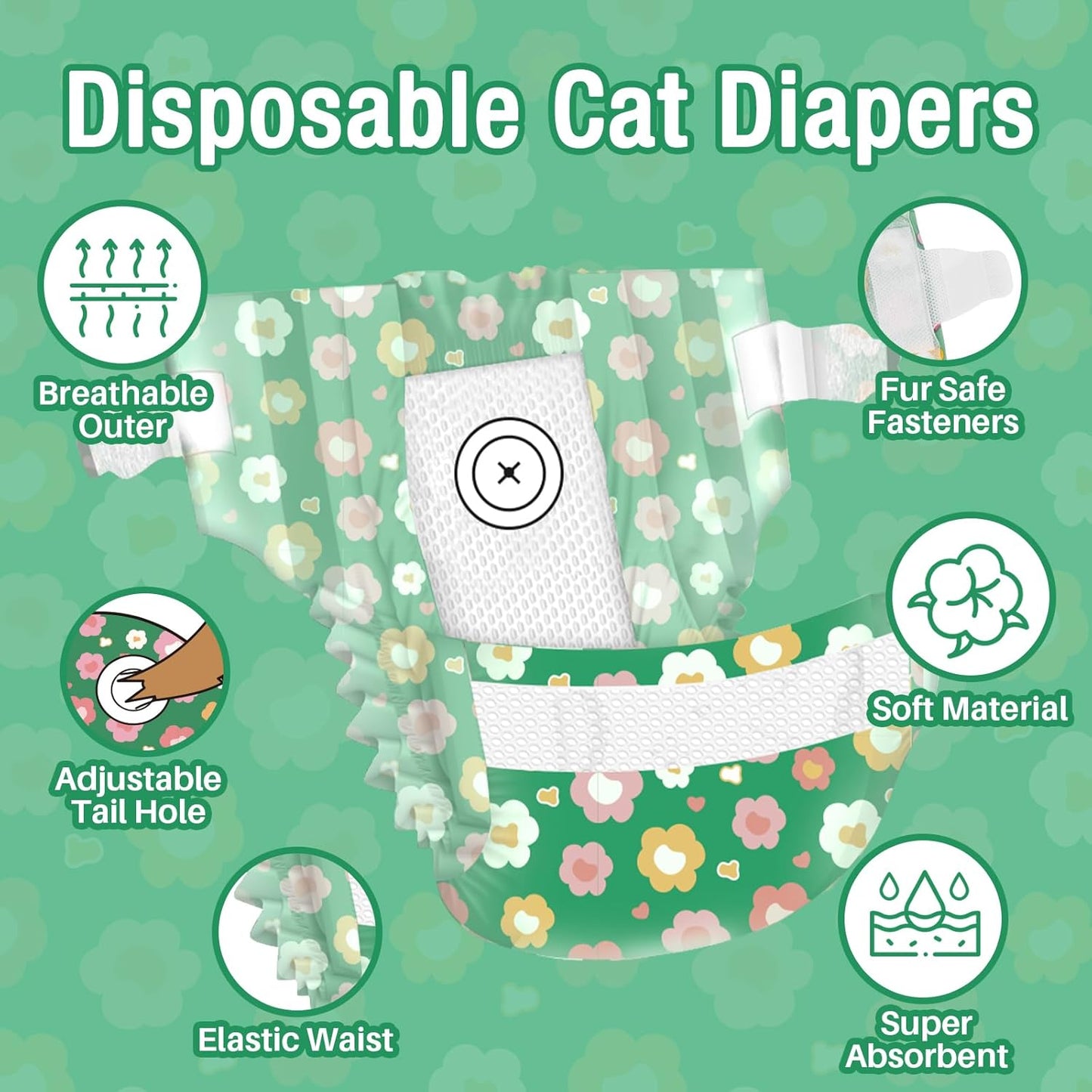 Green floral print disposable pet diapers for female dogs