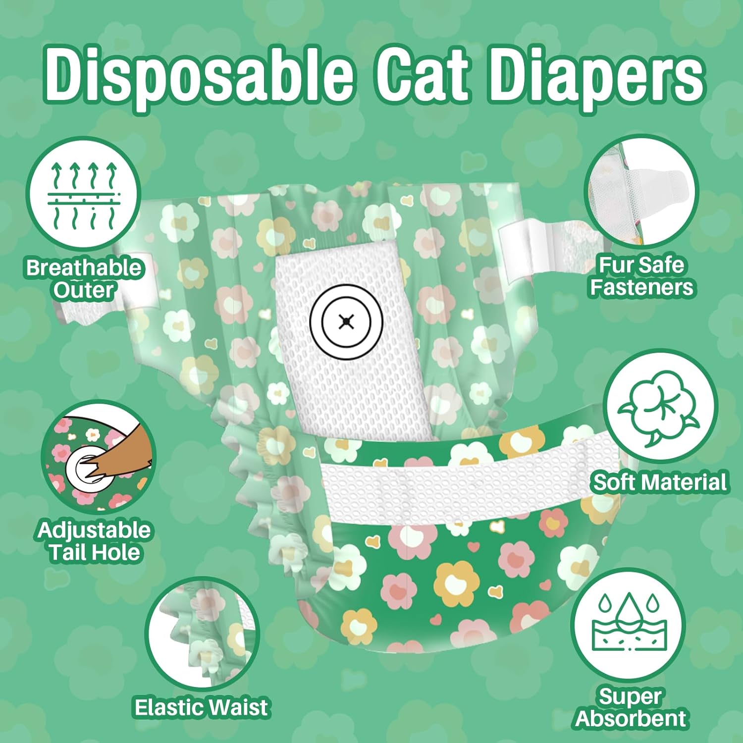 Green floral print disposable pet diapers for female dogs