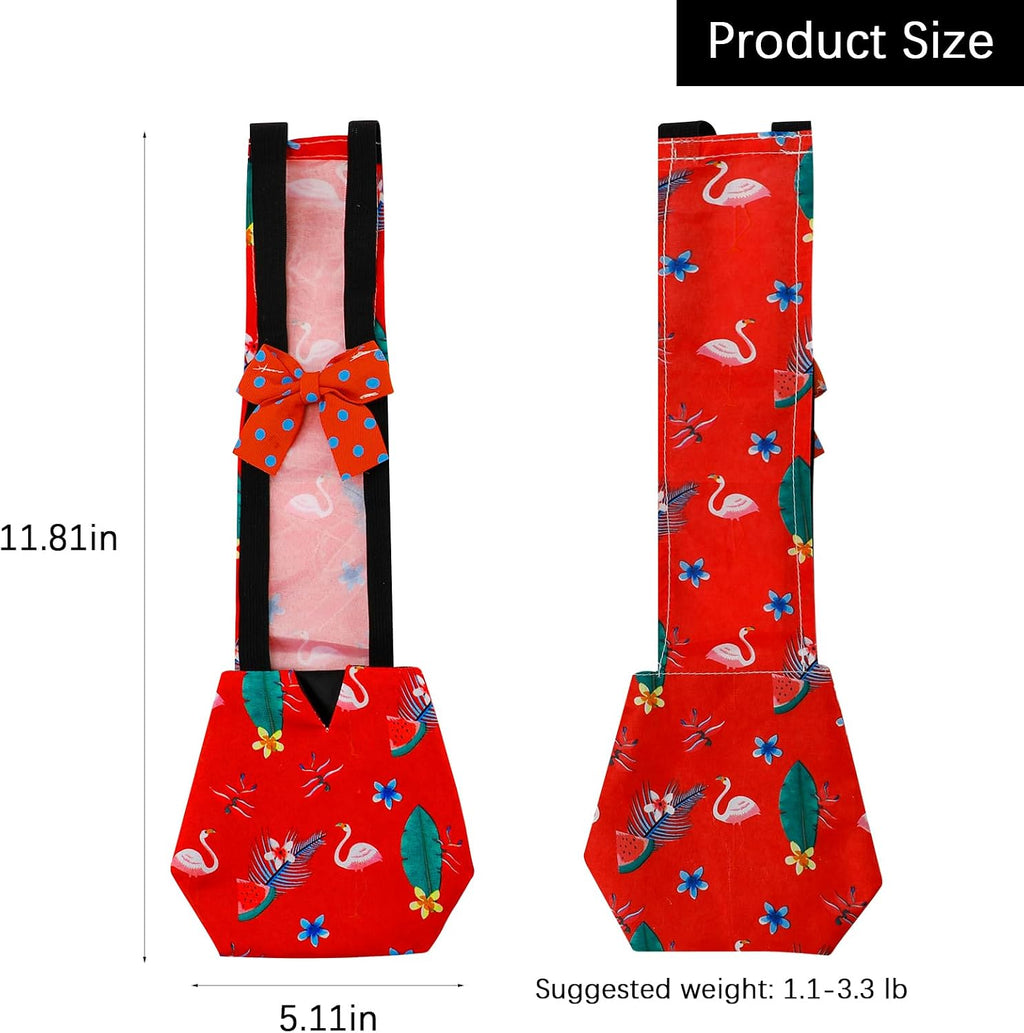 Close-up view of the adjustable elastic straps and bow tie on medium poultry diapers