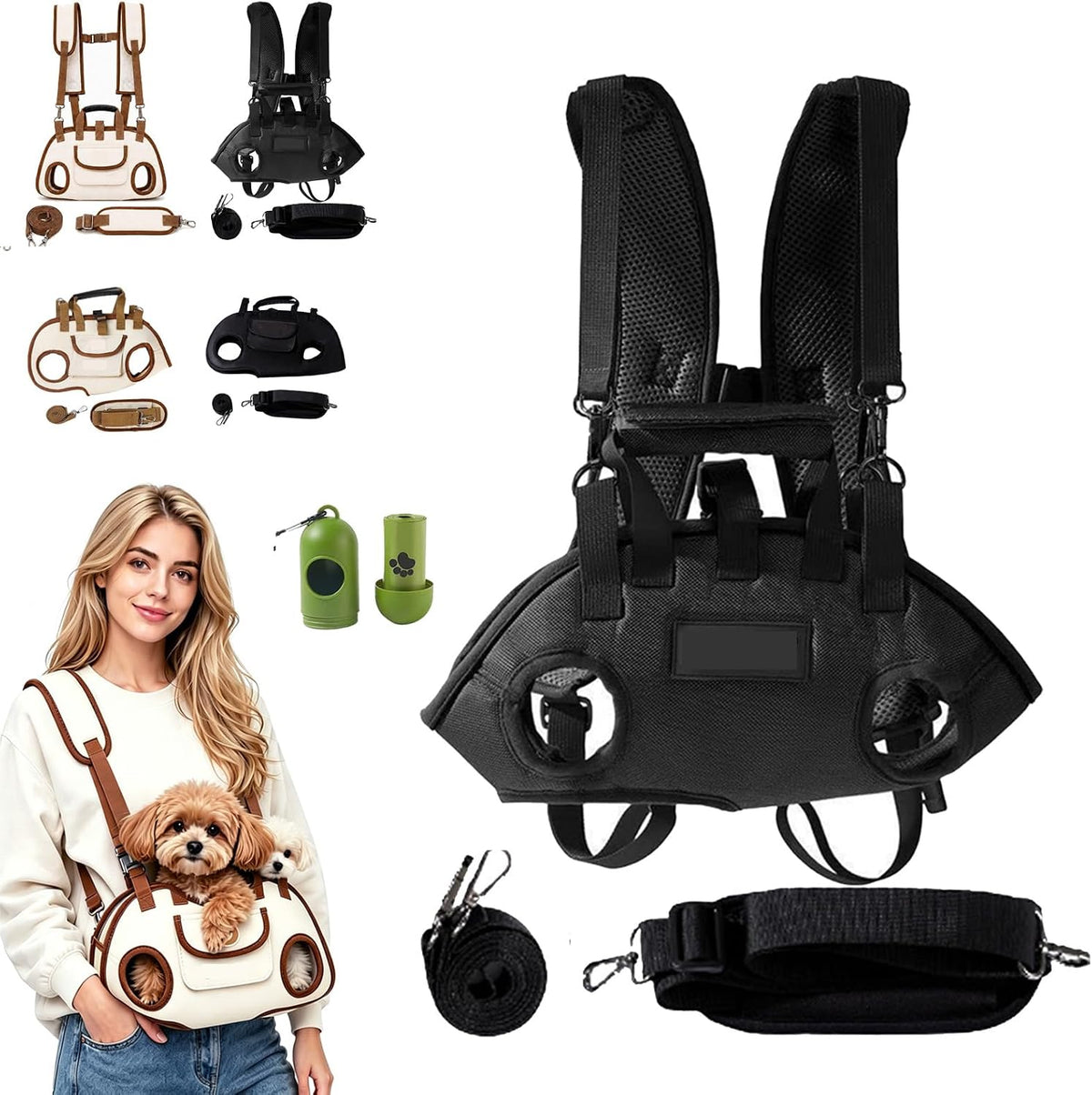 Small Dog Whole Body Lift Harness Pet Backpack, Cute Cat Walking Sling Dog Lift Harness, Dog Bag Breathable for Senior Mobility, Cars Hiking Outdoor (Black Single-Shoulder, L) - Image 10