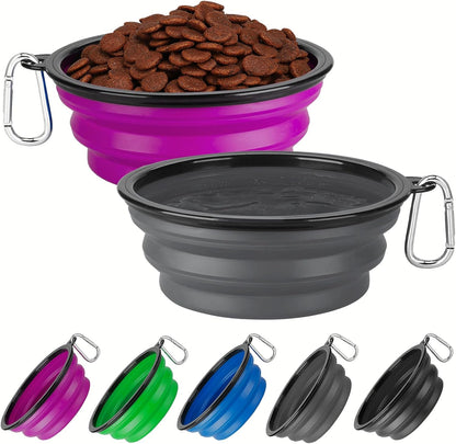 Collapsible Dog Bowl 2 Pack, Dog Water Bowls for Travels, Portable Foldable Pet Bowls Feeding Watering Dish for Parking Walking Camping with 2 Carabiners Clip (12oz, Small, Grey+Purple) - Image 11