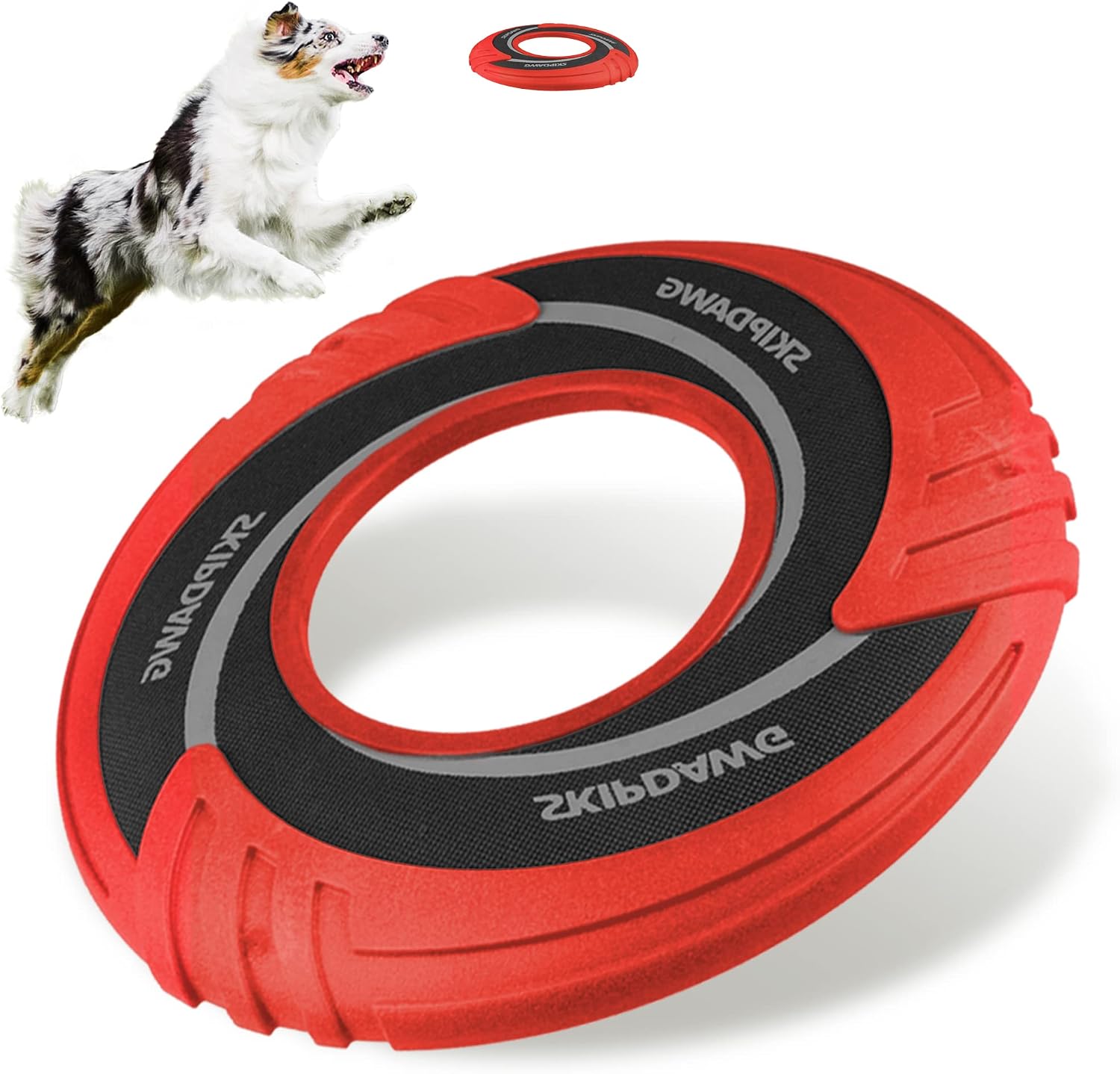 Skipdawg dog toy package showing product dimensions