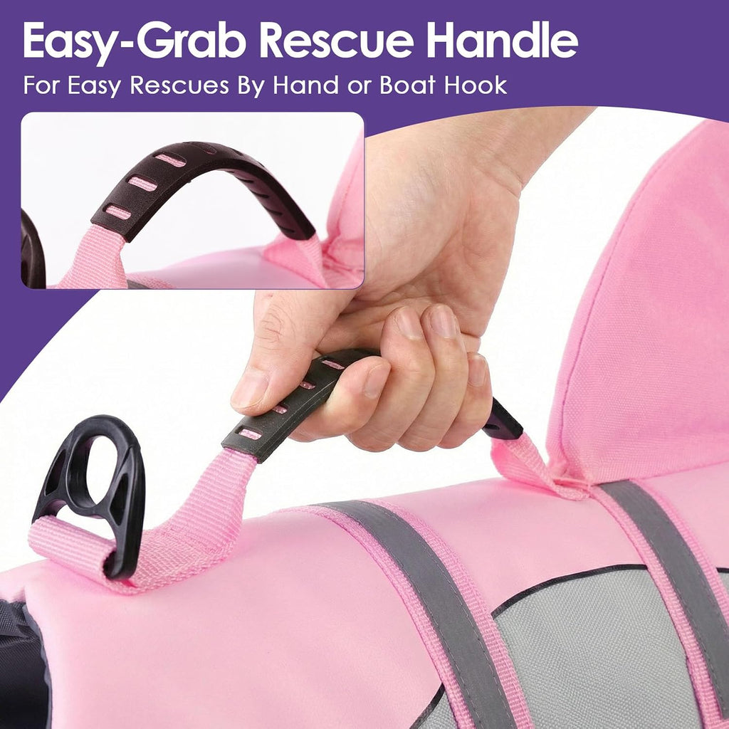 Bess Bridal pink shark pet lifevest top rescue handle detail