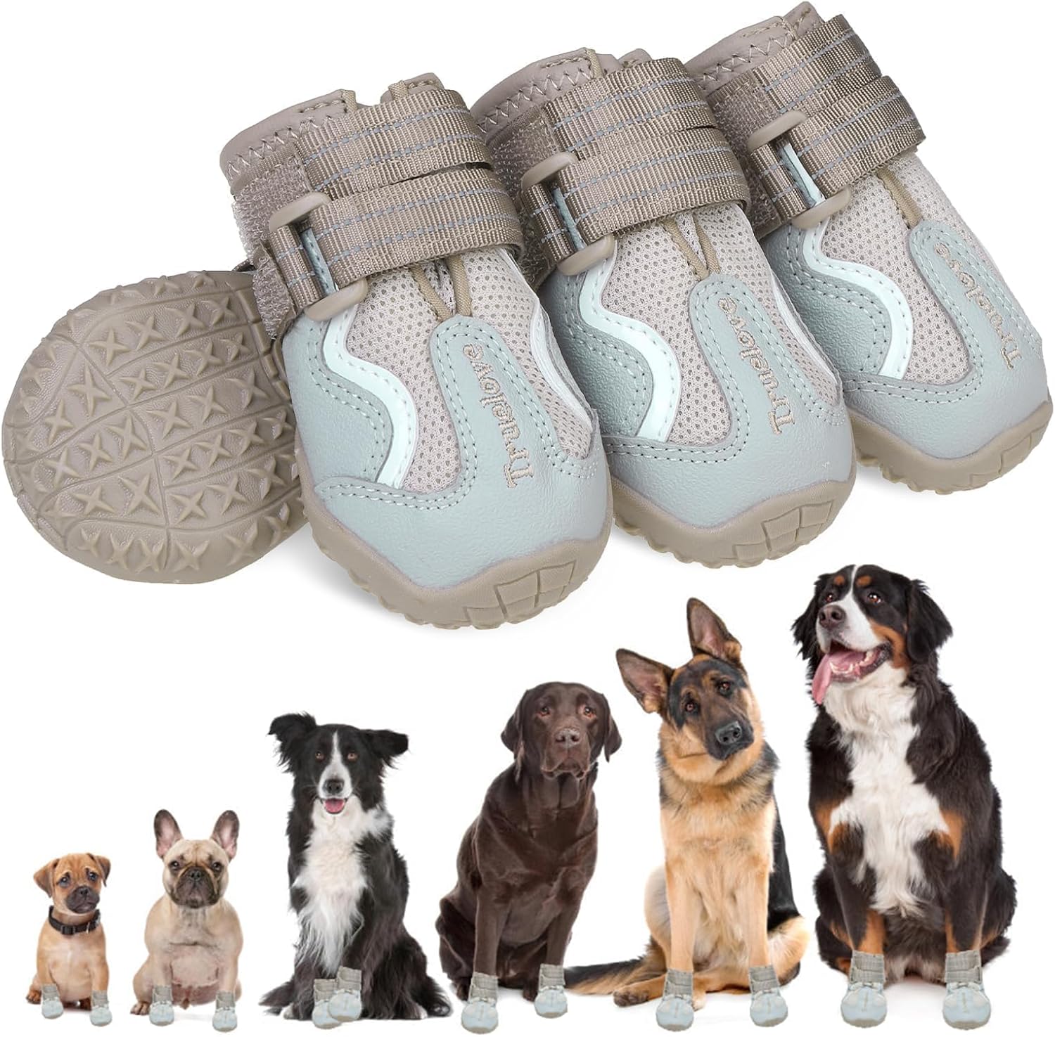 EXPAWLORER 4PCS Anti-Slip Dog Shoes - Waterproof Dog Booties & Paw Protectors with Reflective Straps for Outdoor Cold/Hot Pavement, Indoor Hardwood Floors, Winter Boots for Small Medium Large Dogs - Image 14