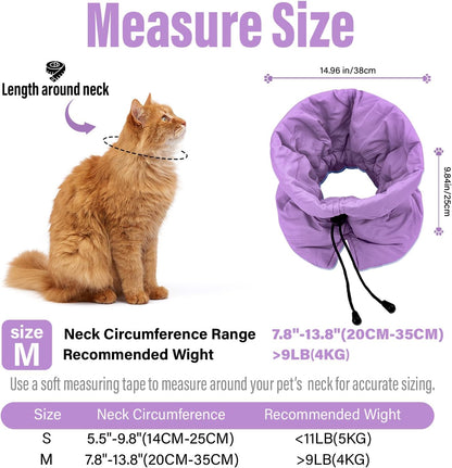 Adjustable fabric Elizabethan collar for cats preventing wound licking