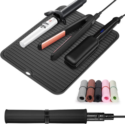 Quccefods large heat resistant silicone mat for hair tools front view