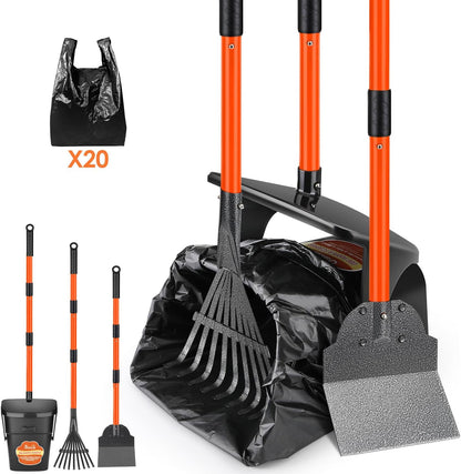 Packaging contents of the Lukovee blue pet waste kit including twenty poop bags and extra hooks.