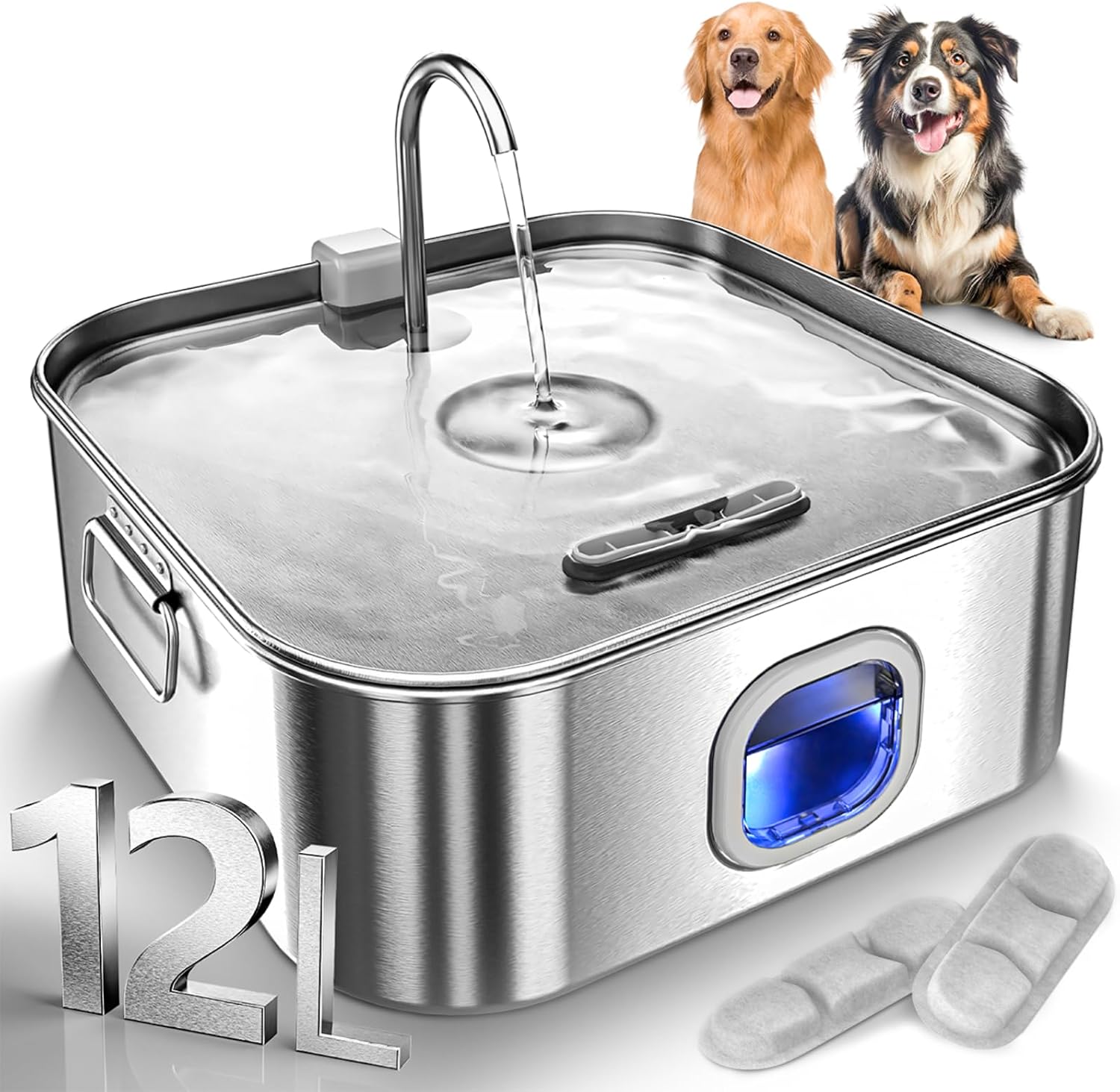 4.2Gal Dog Water Fountain for Large Dogs, 16L Stainless Steel Large Dog Fountain Water Bowl with Deeper & Wider Drinking Tray, Automatic Pet Water Dispenser with Visible Window for Multi-Pets Families - Image 9