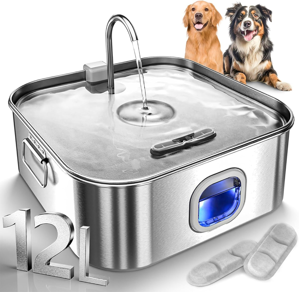 4.2Gal Dog Water Fountain for Large Dogs, 16L Stainless Steel Large Dog Fountain Water Bowl with Deeper & Wider Drinking Tray, Automatic Pet Water Dispenser with Visible Window for Multi-Pets Families - Image 9