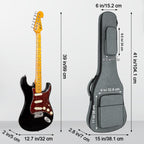 MUZNOTE padded guitar case back view highlighting adjustable double shoulder straps.