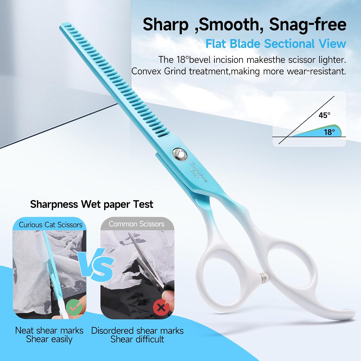 Close up view of the 440C stainless steel multi tooth design on Petfun shears.