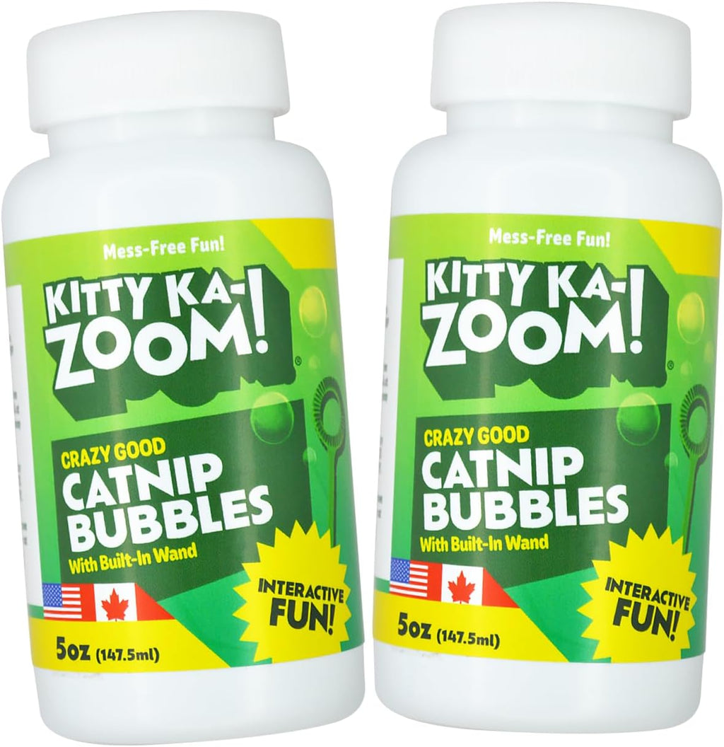 Kitty Ka Zoom five ounce premium catnip bubbles fluid bottle designed for hunting instinct activation