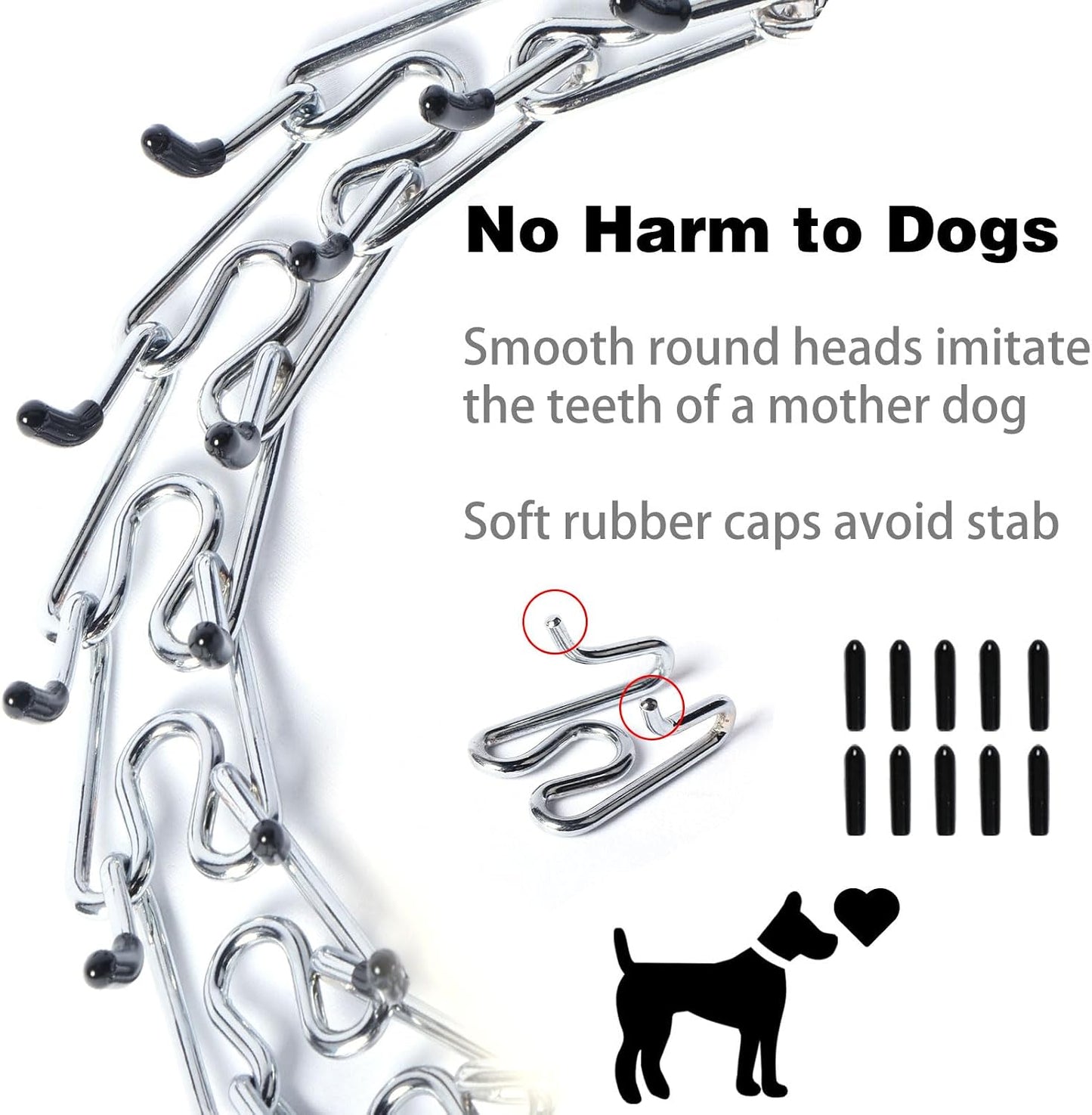 Close up of the adjustable no pull pinch collar highlighting the protective comfort rubber tips