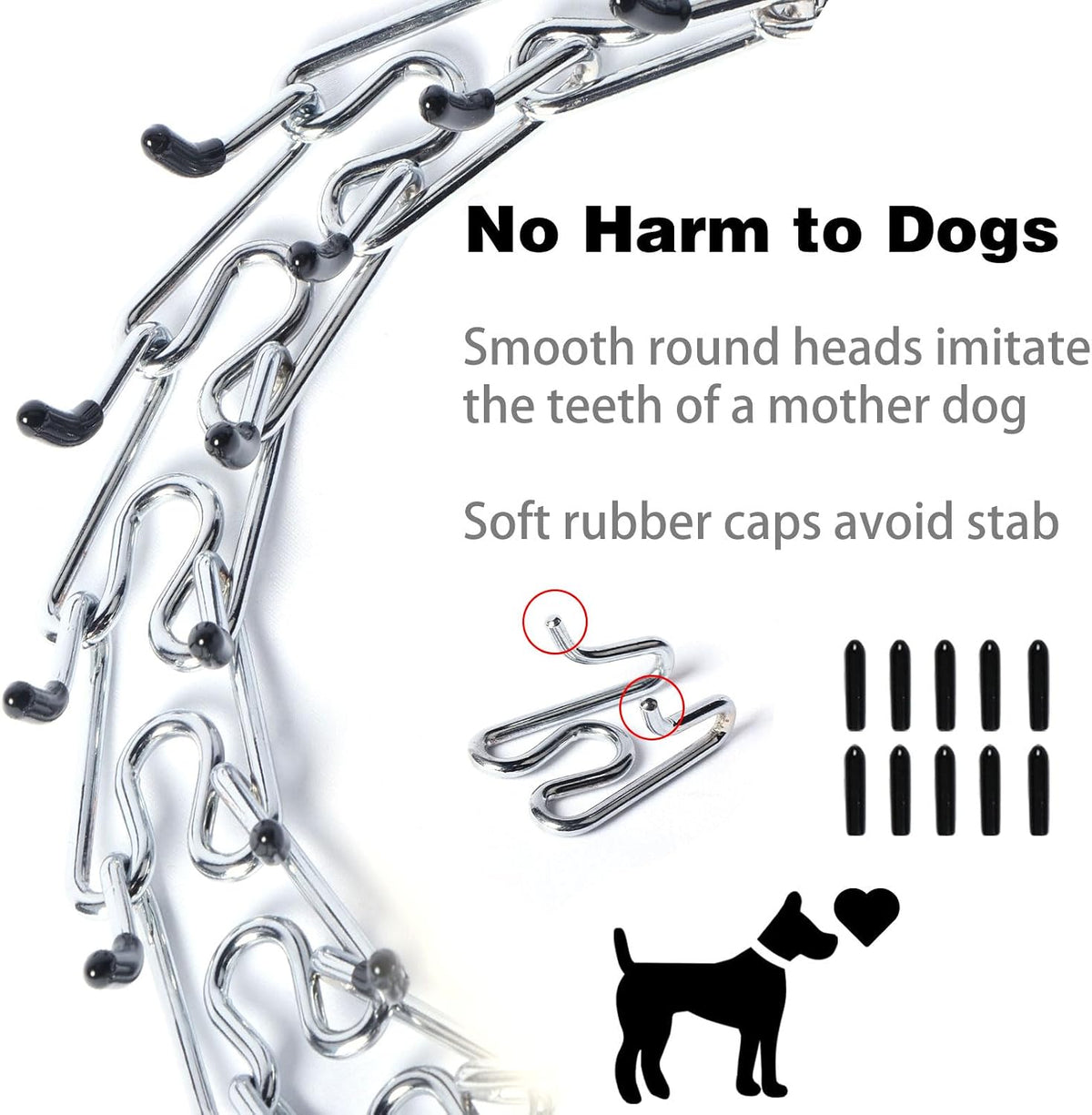 Close up of the adjustable no pull pinch collar highlighting the protective comfort rubber tips