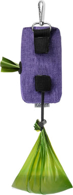 Premium black dog treat pouch with rubber bag dispenser close up.