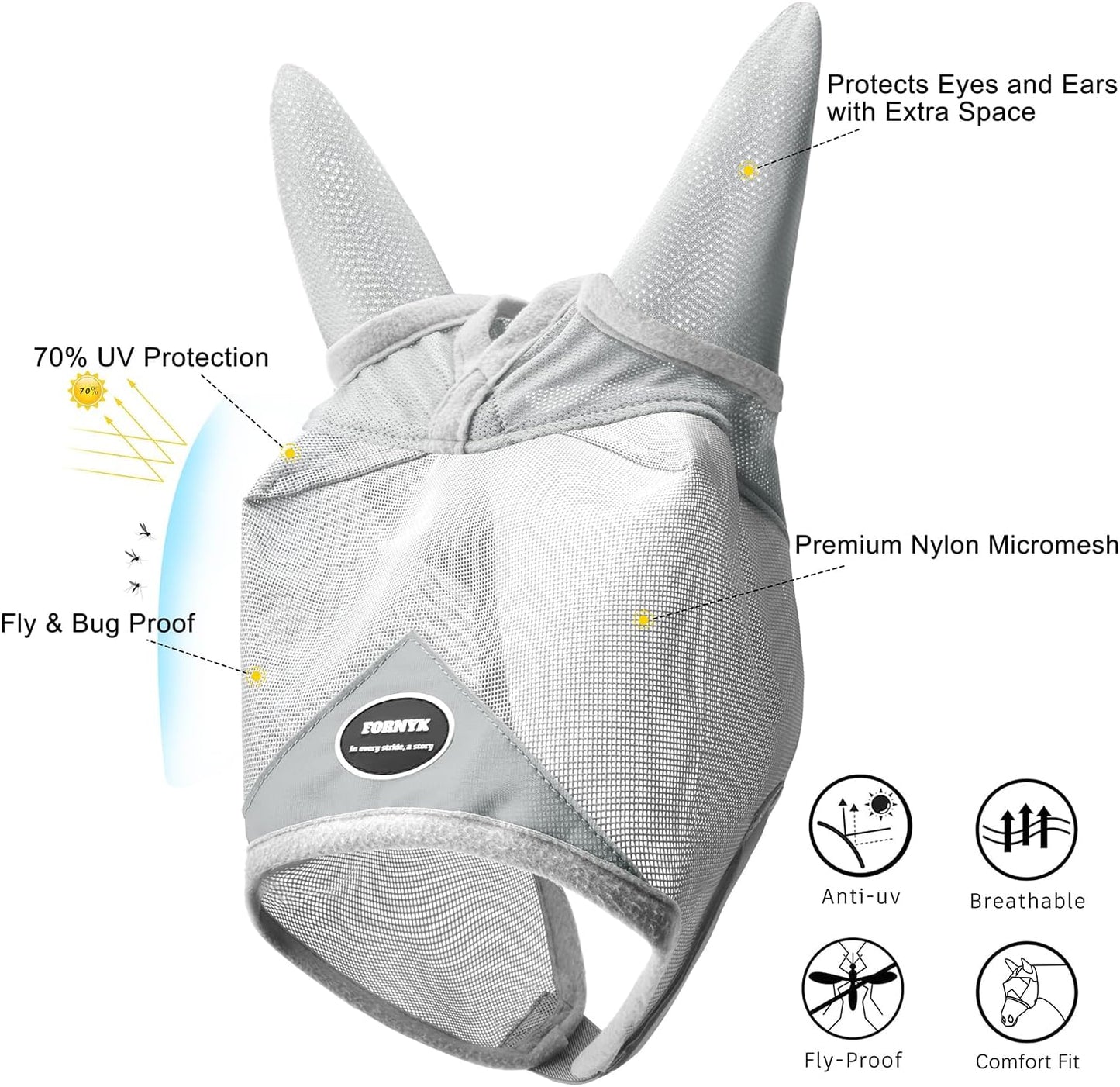 Fornyk horse protective fly mask showing adjustable strap detail