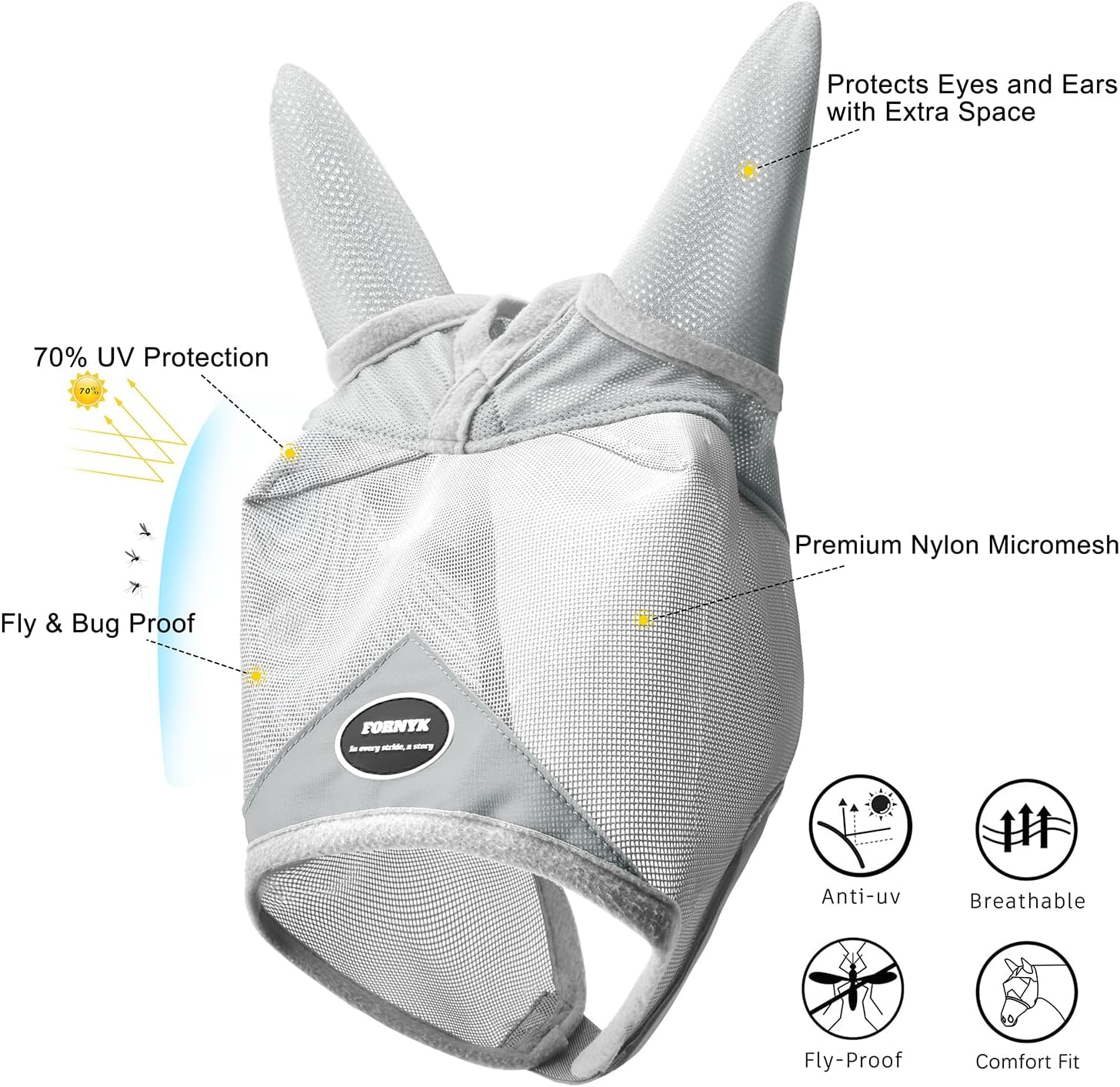 Fornyk horse protective fly mask showing adjustable strap detail