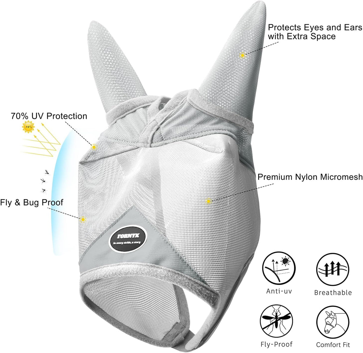 Fornyk horse protective fly mask showing adjustable strap detail