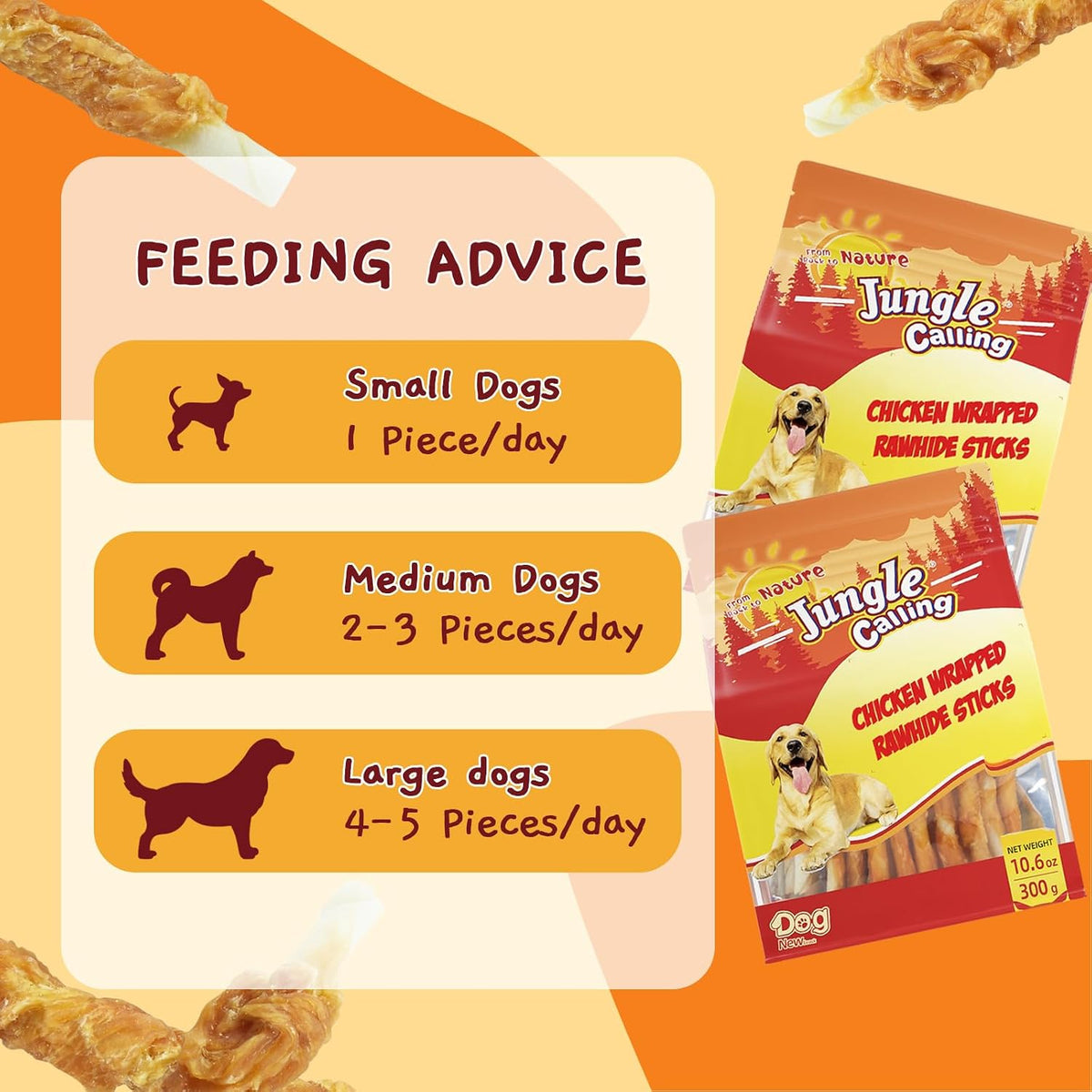 Jungle Calling Dog Treats, Chicken Wrapped Rawhide Sticks for Dogs, Grain-Free Natural Small Dogs Training Treats, Pet Chew Snacks,10.6 oz - Image 9