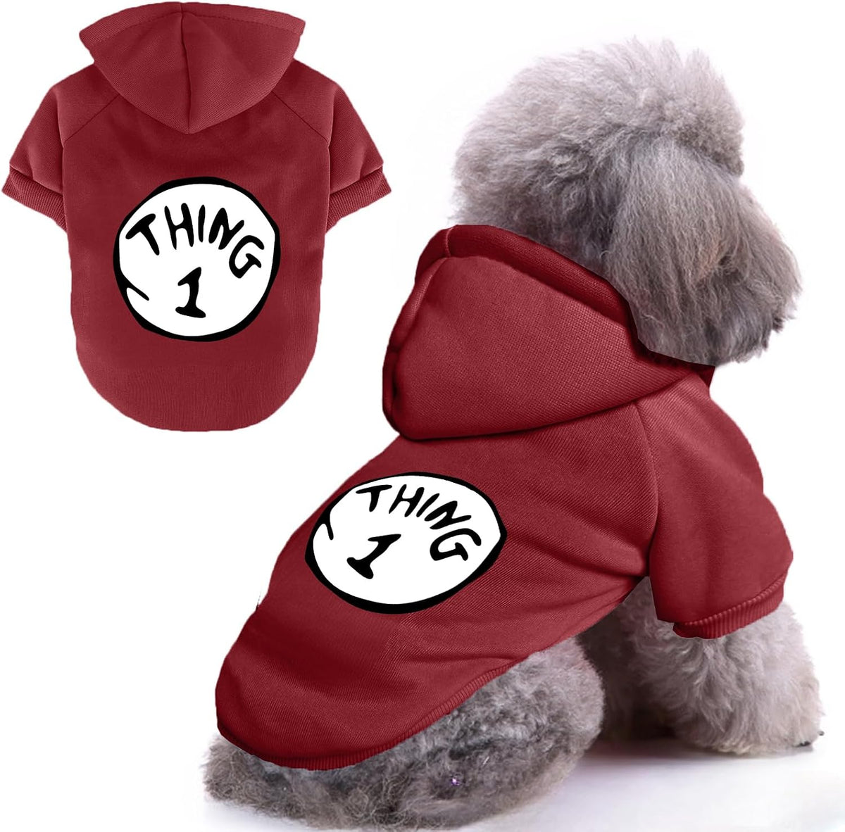 Back view of wine red puppy sweatshirt with circular graphic print