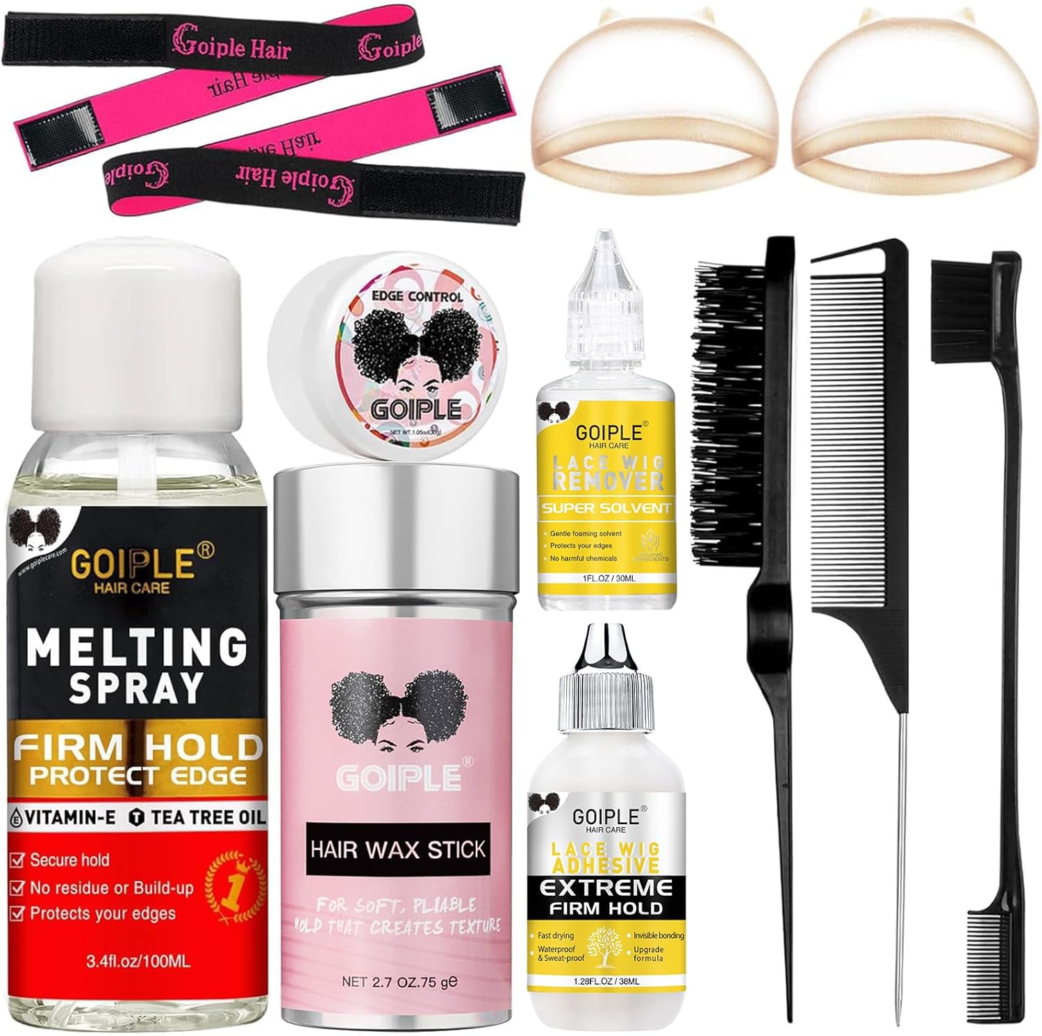 WOZUTUNT Hair Extension Adhesive Spray Kit showing the front view of the lace melting spray bottle and retail packaging.