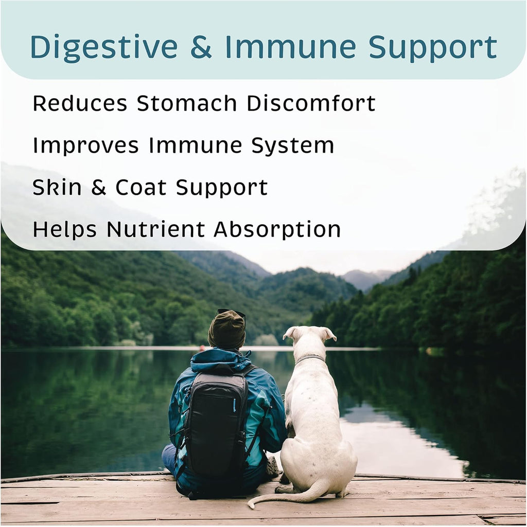 Premium veterinary recommended gut health supplement for dogs and puppies packaging