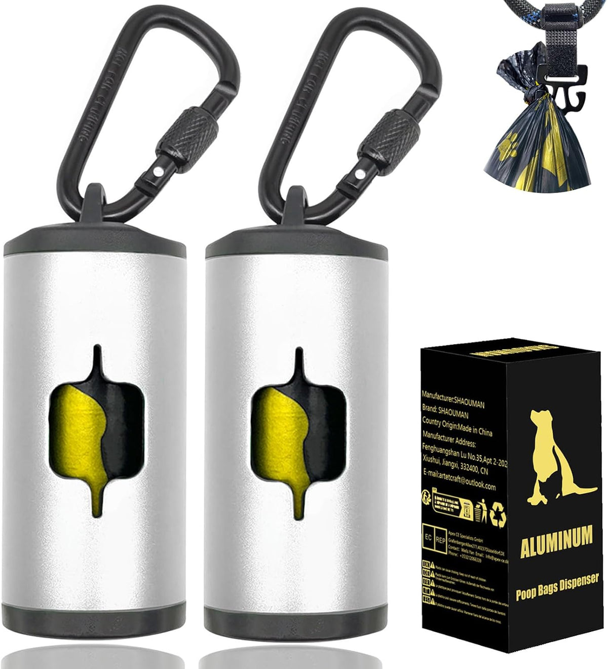 Metal Dog Poop Bag Holder 2-Pack w/Leash Clip|Durable Scratch-Resistant Aluminum|30 Bags+6 AccessoriesBlack - Image 11