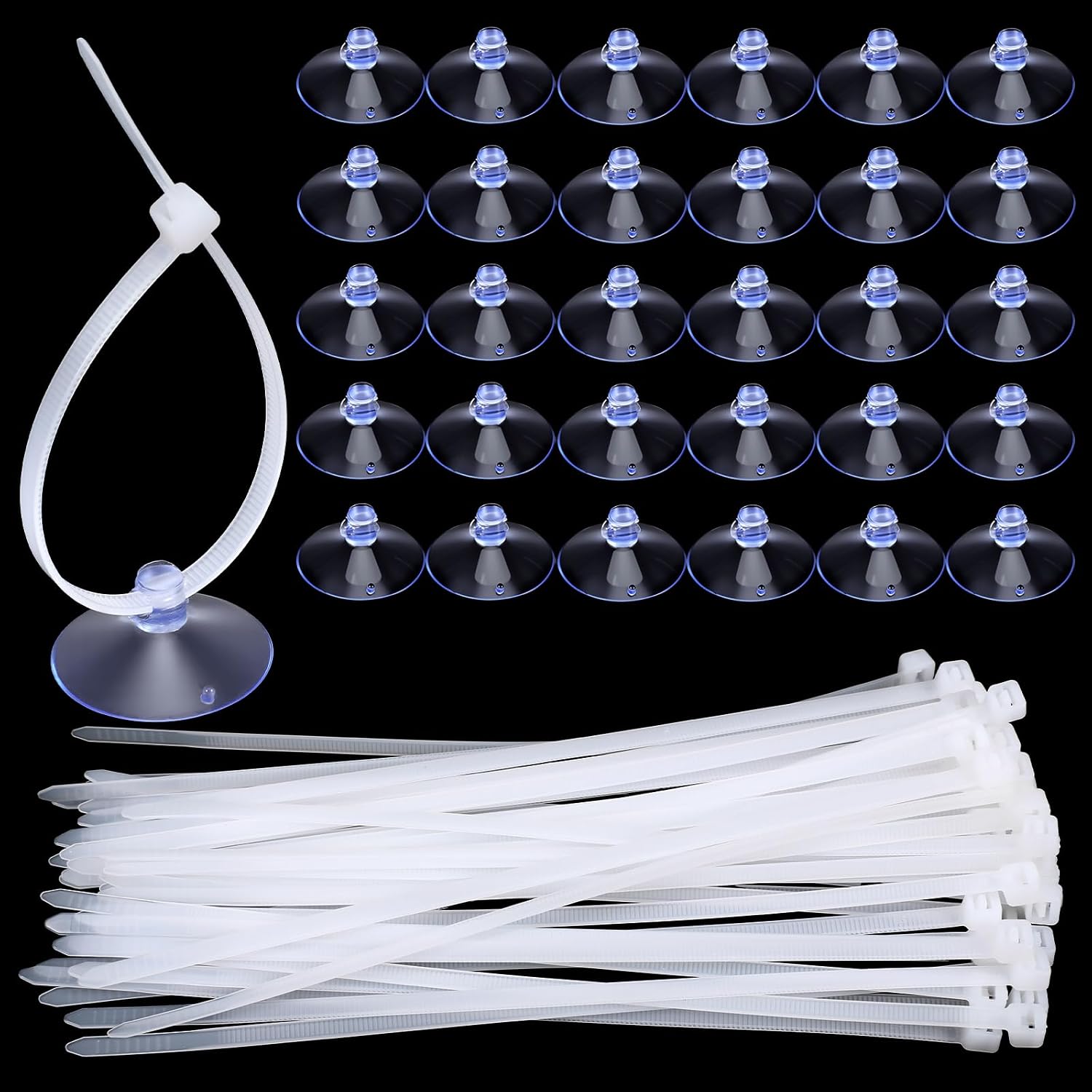 XLIUAX aquarium suction cups and zip ties pack front view for fish tank organization.