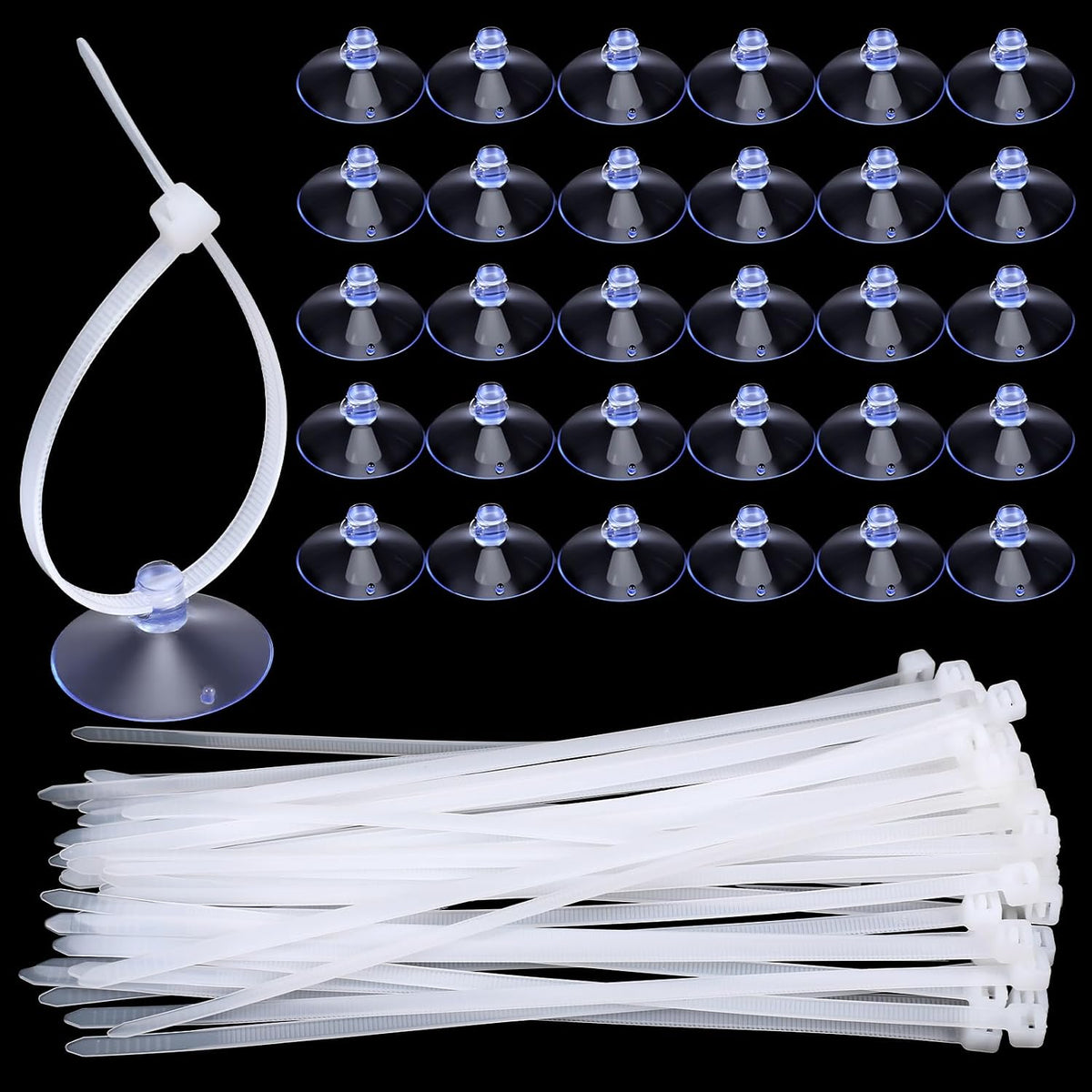 XLIUAX aquarium suction cups and zip ties pack front view for fish tank organization.
