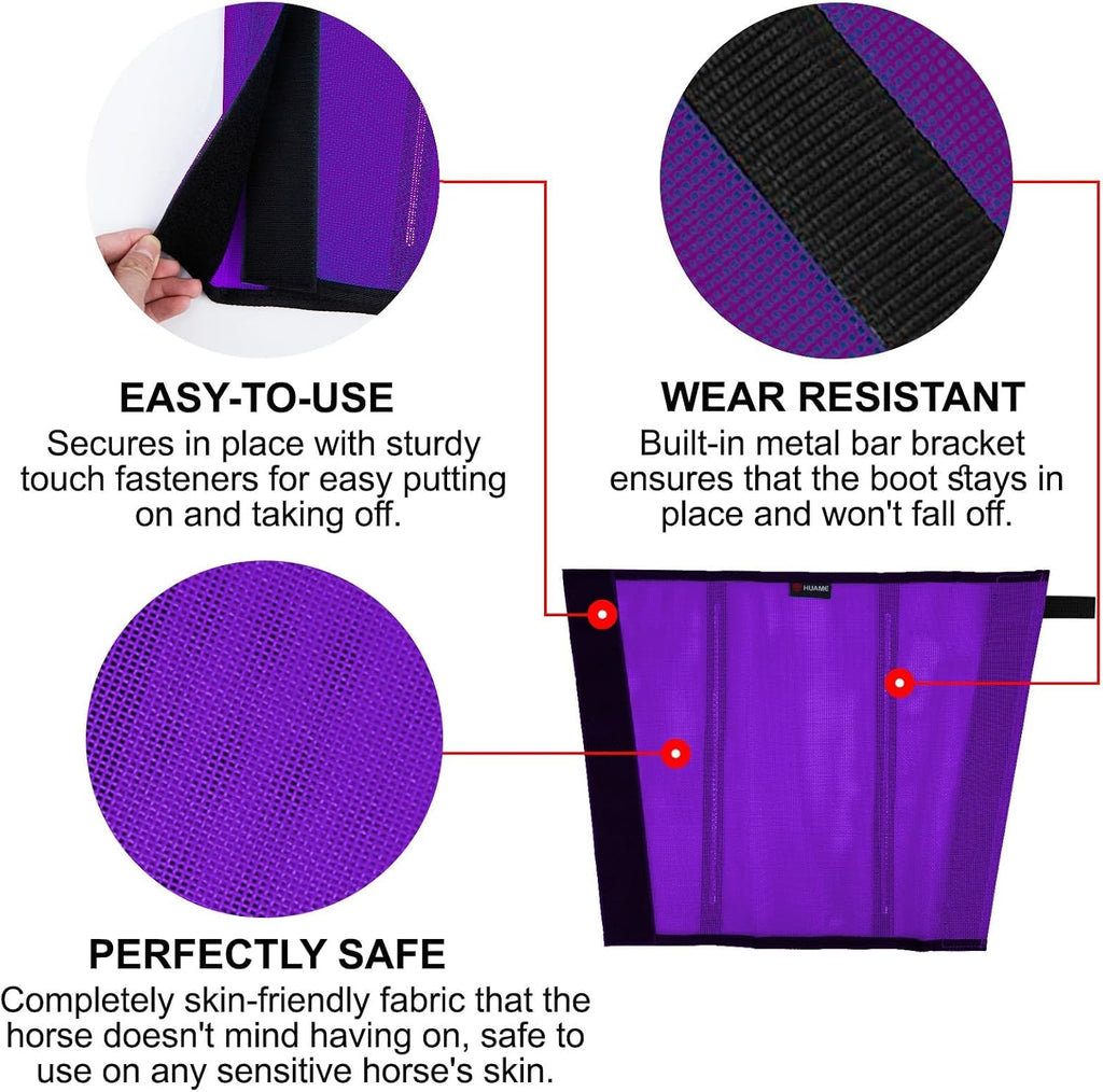 HUAME anti fly leggings set for horses demonstrating easy application wrap system
