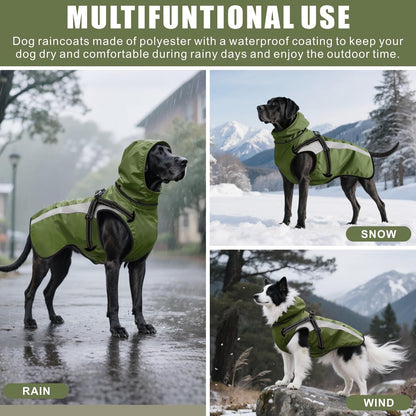 Mosucoirl dog poncho detailing the detachable hood and adjustable neck closure.