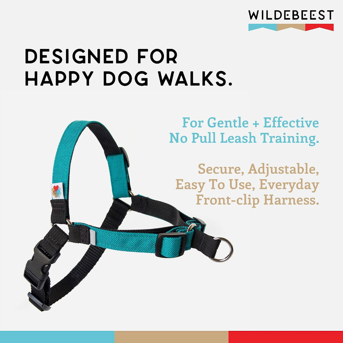 Wildebeest dog harness showing front-clip training attachment