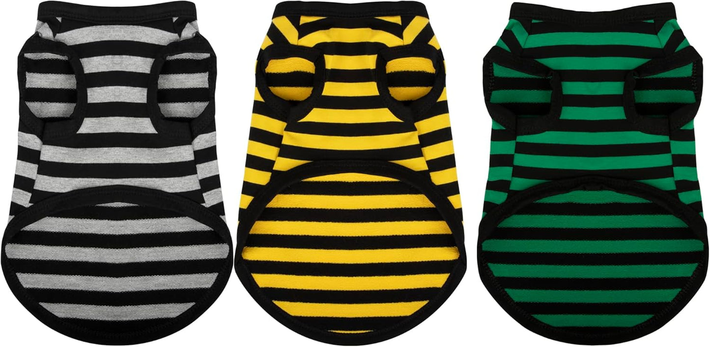 Paiaite 6-Piece Striped Shirt Set: Cotton Sleeveless Puppy Dog Shirts, Breathable Pet Apparel Tank Tops, Colorful Sweatshirts for Small & Medium Dogs - Image 14