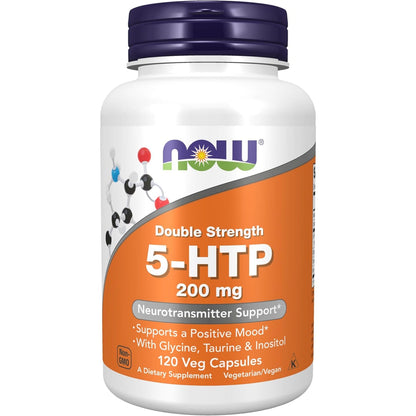 NOW Foods 5-HTP 200mg Double Strength front view bottle for mood support